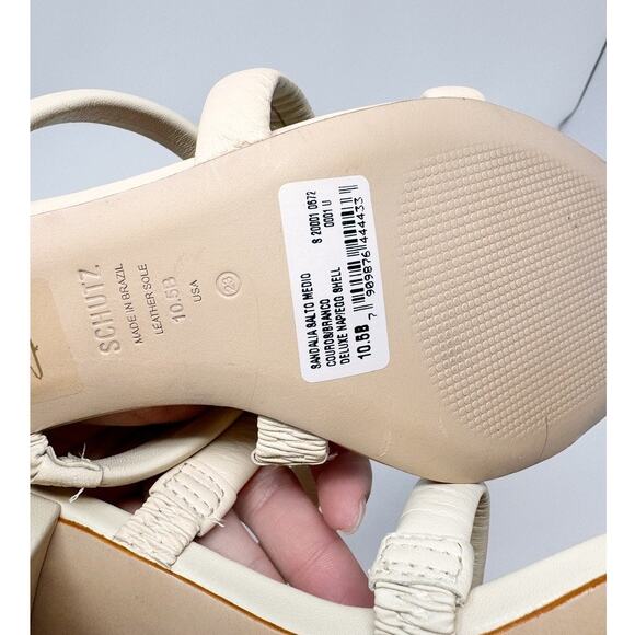NEW Schutz Olly Mid Block Nappa Leather Strappy Sandal Cream White 10.5 - Picture 6 of 6